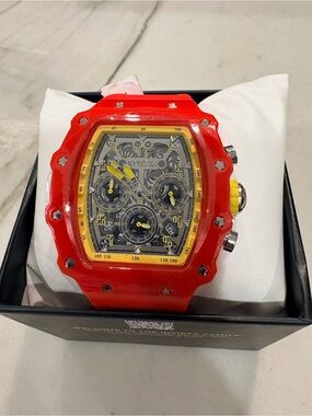 Invicta Red and Yellow Chronograph Sports Watch with Skeleton Dial